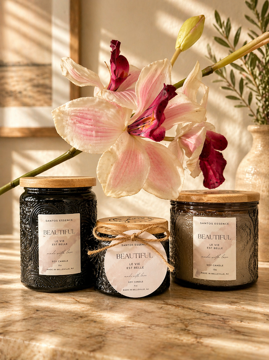 Beautiful – 10 oz, 8oz & 4 oz Soy Candle (Textured Vessel)